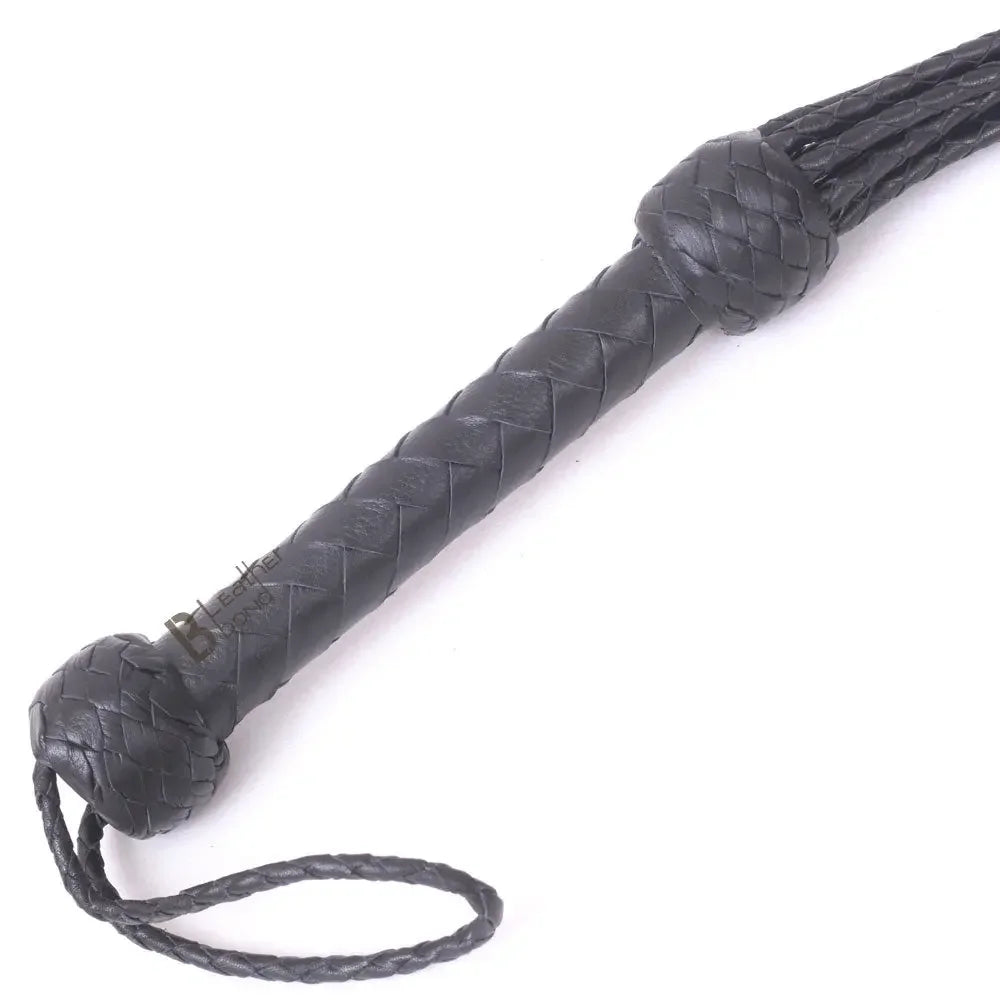 Real Genuine Cow Hide Leather Flogger Cat O Nine Braided Falls Sturdy Naughts 09 Falls Flogger Black