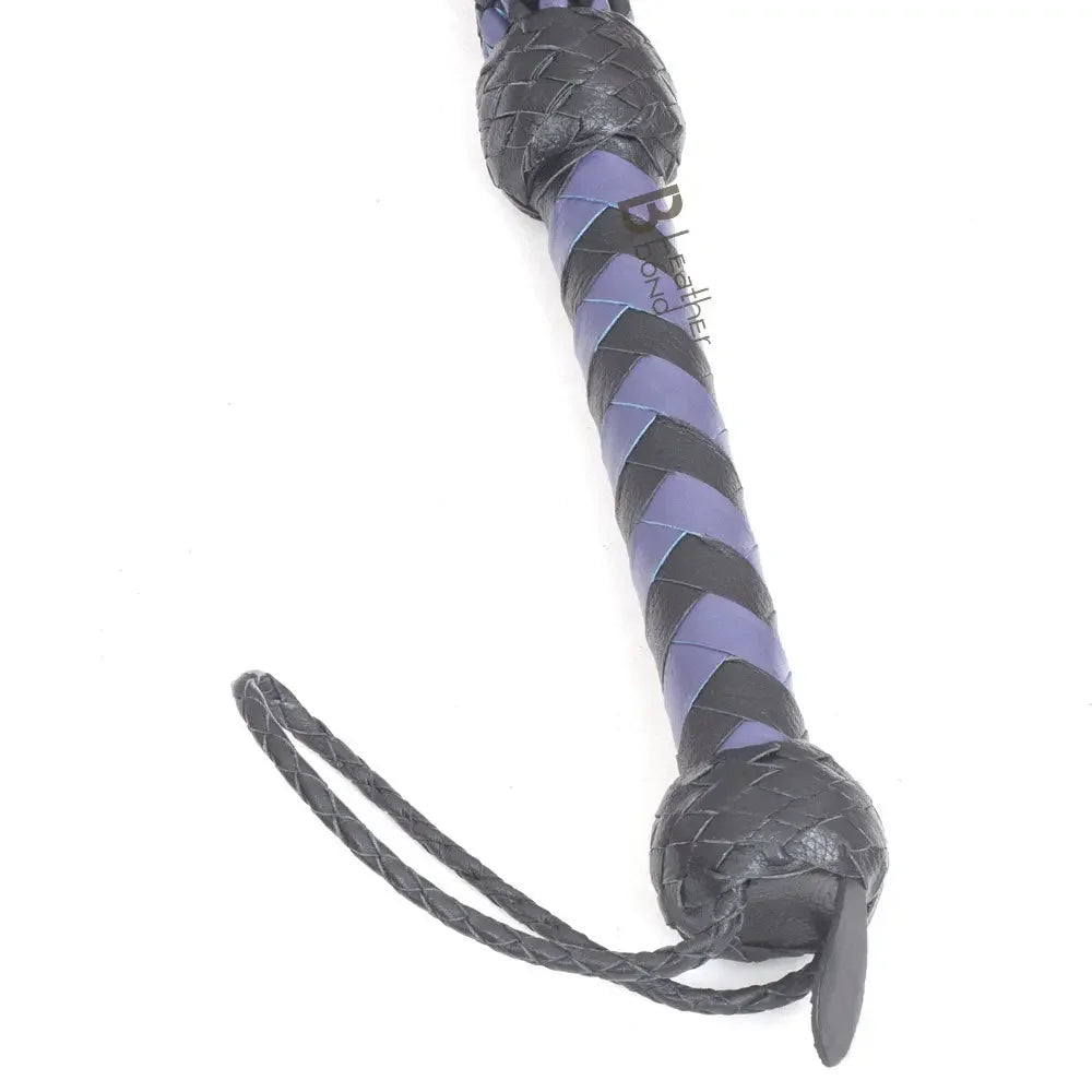 Real Genuine Cow Hide Leather Flogger Cat O Nine Braided Falls Purple & Black