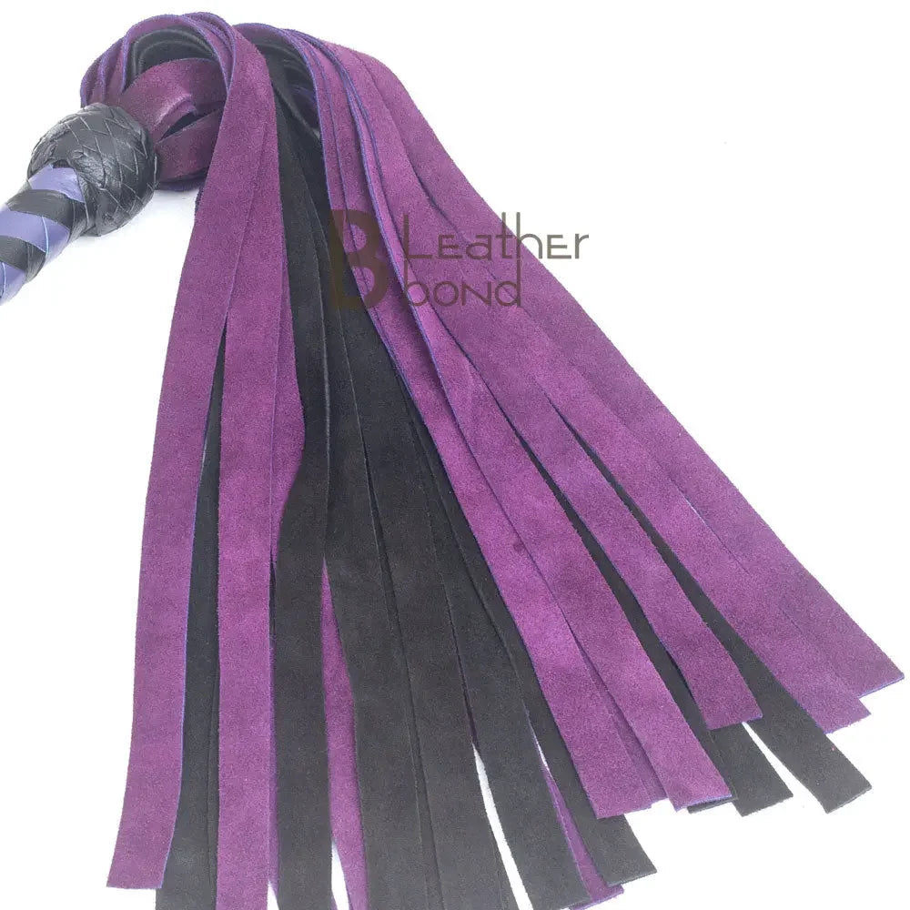 Real Genuine Cow Hide Suede Leather Flogger 25 Falls Purple & Black Soft Suede Leather
