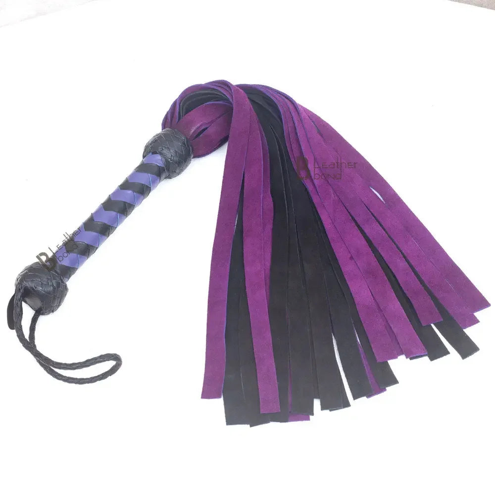 Real Genuine Cow Hide Suede Leather Flogger 25 Falls Purple & Black Soft Suede Leather