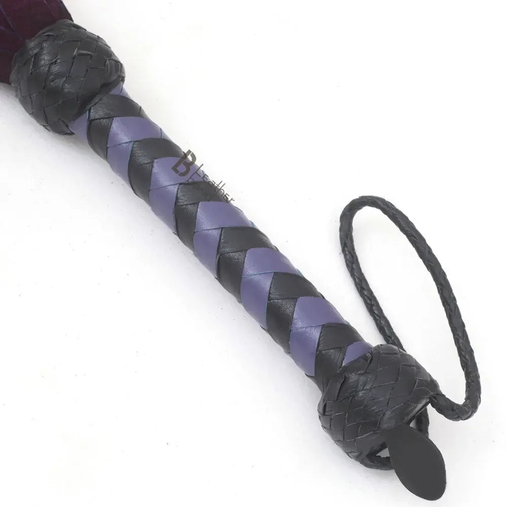 Real Genuine Cow Hide Suede Leather Flogger 25 Falls Purple & Black Soft Suede Leather
