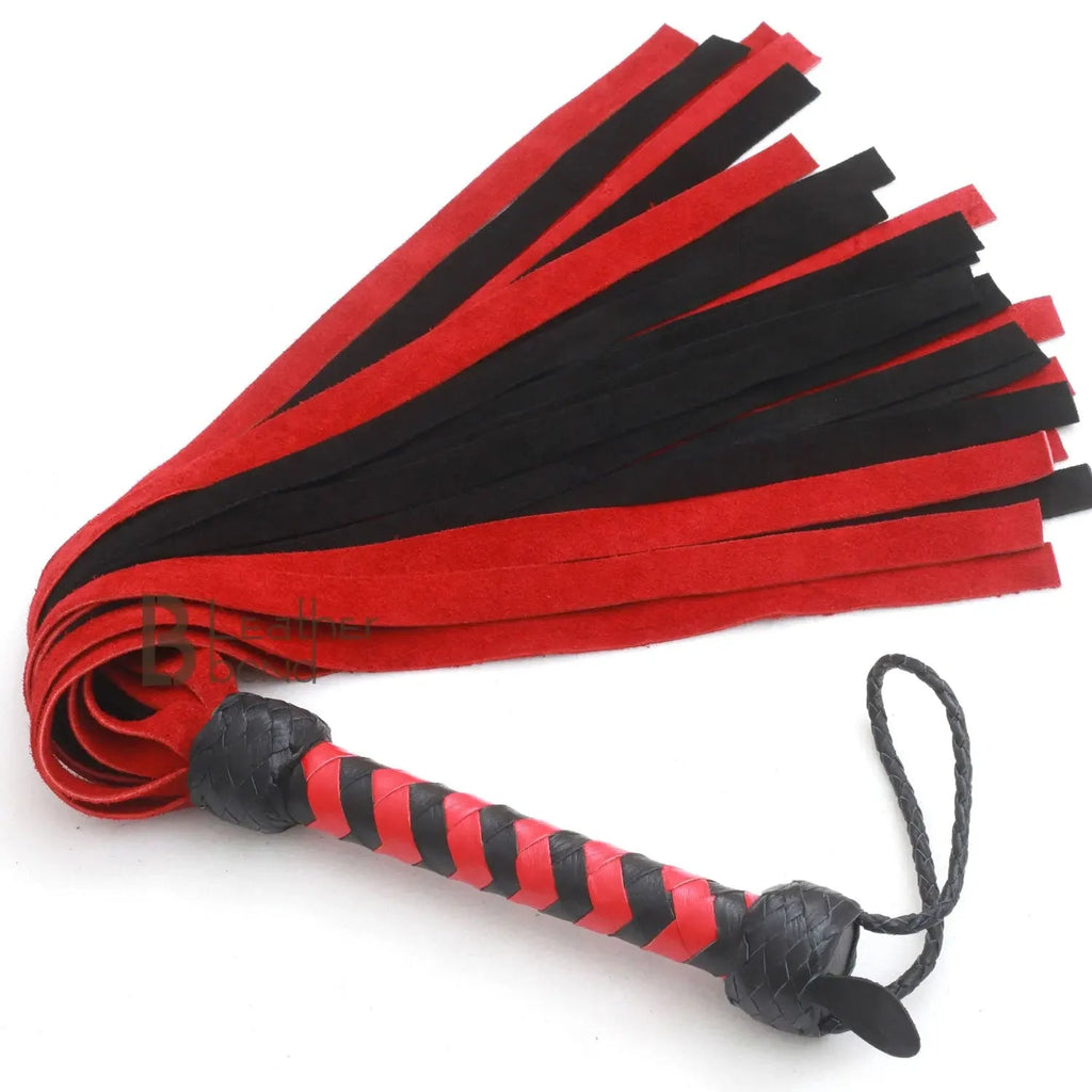 Real Genuine Cow Hide Suede Leather Flogger 25 Falls Red & Black Soft Suede Leather