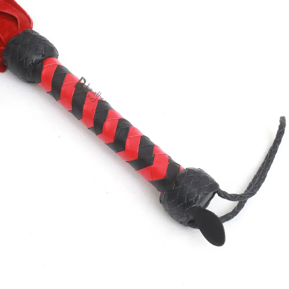Real Genuine Cow Hide Suede Leather Flogger 25 Falls Red & Black Soft Suede Leather