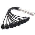 Rose Flogger Real Genuine Cowhide Leather 9 Braided Falls Heavy Black Roses & Steel Studs Cat-o-nine Tails Steel Handle