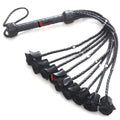 Real Cowhide Leather Cat-o-Nine Rose Flogger 9 Braided Black Rose Falls with Steel Studs | BDSM Whip