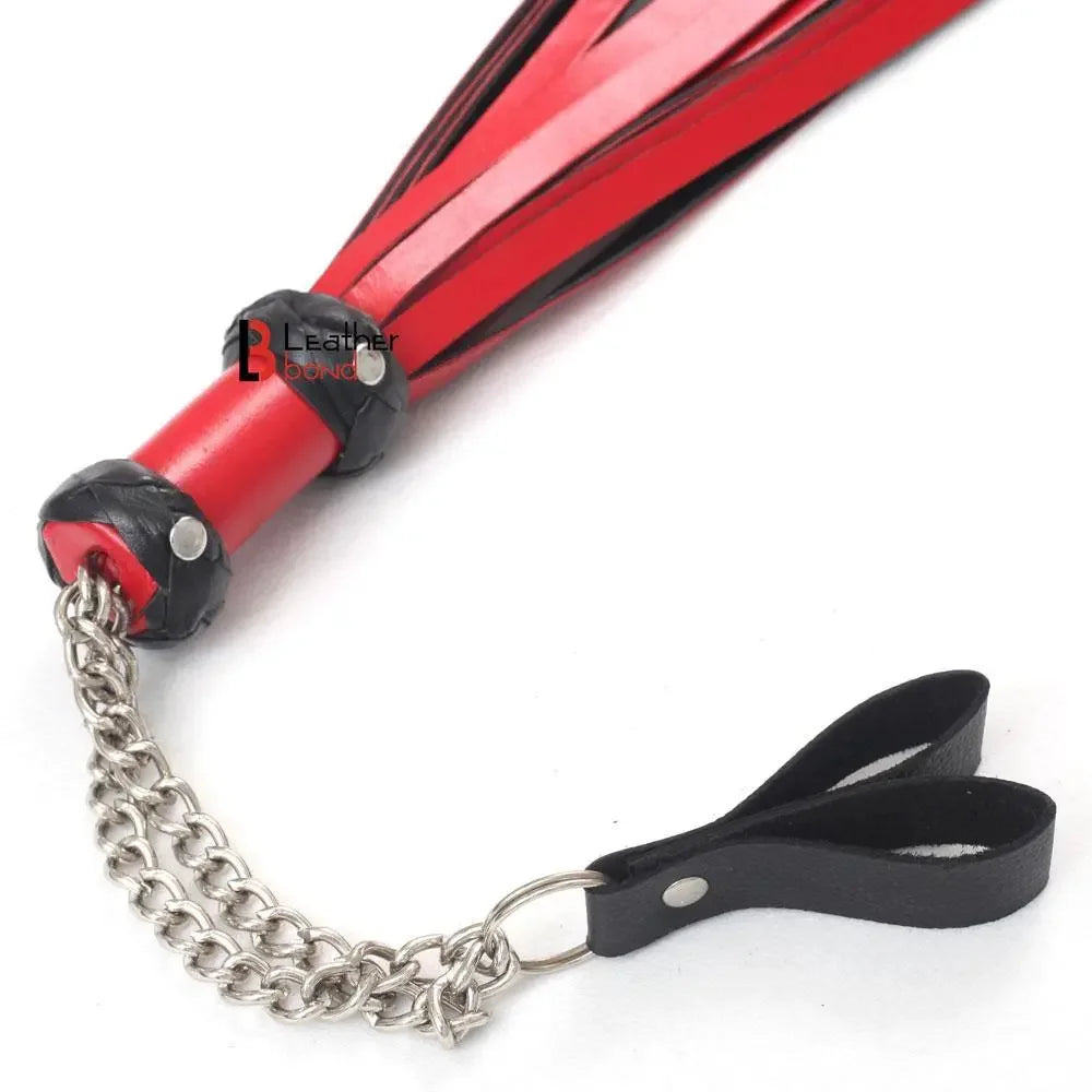Real Genuine Cowhide Leather Finger Loop Flogger 25 Falls Red Black Heavy Duty Thuddy Flog whip