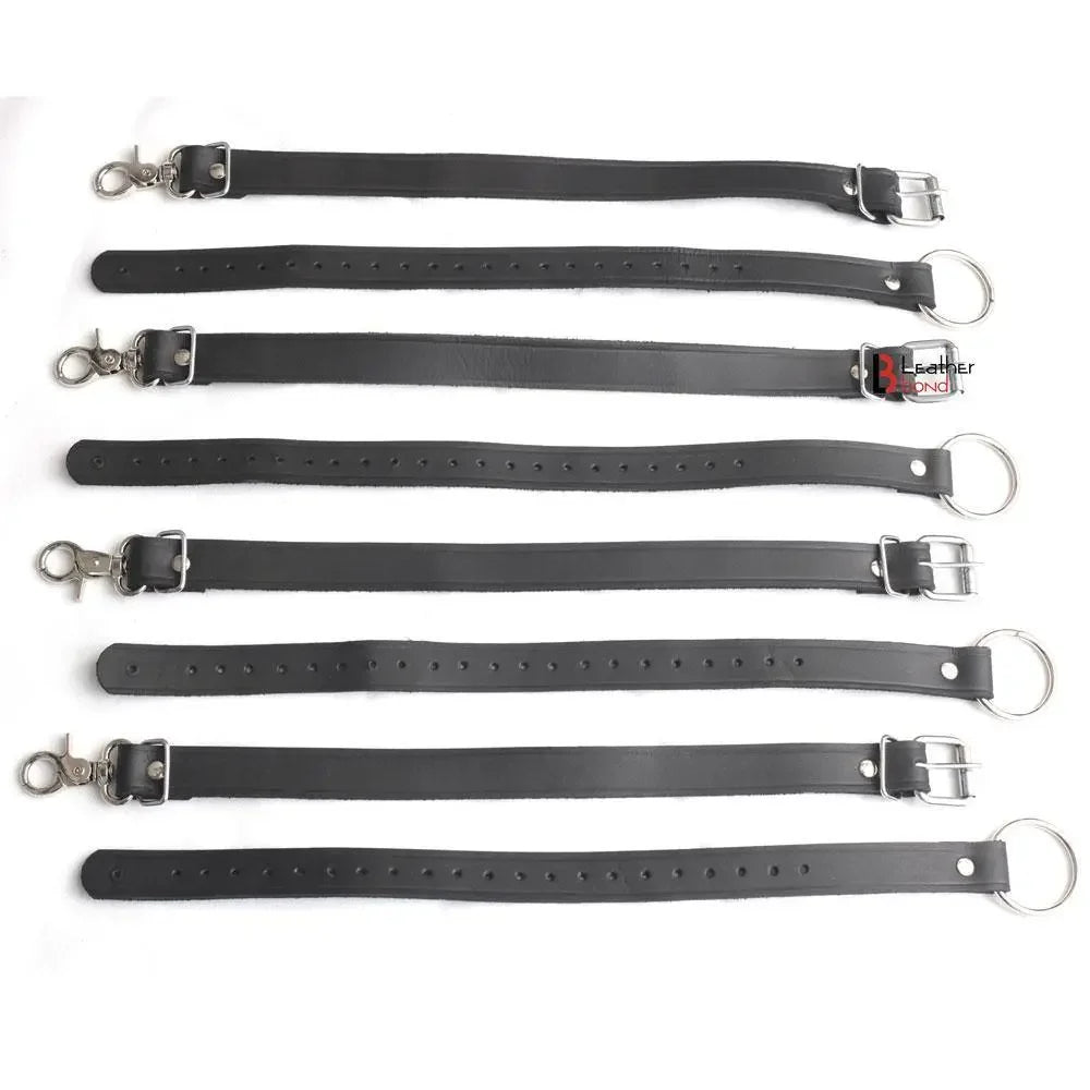 4-Piece Real Cowhide Leather Bed Restraint Straps BDSM Gear & Bondage Restraints with Connectors