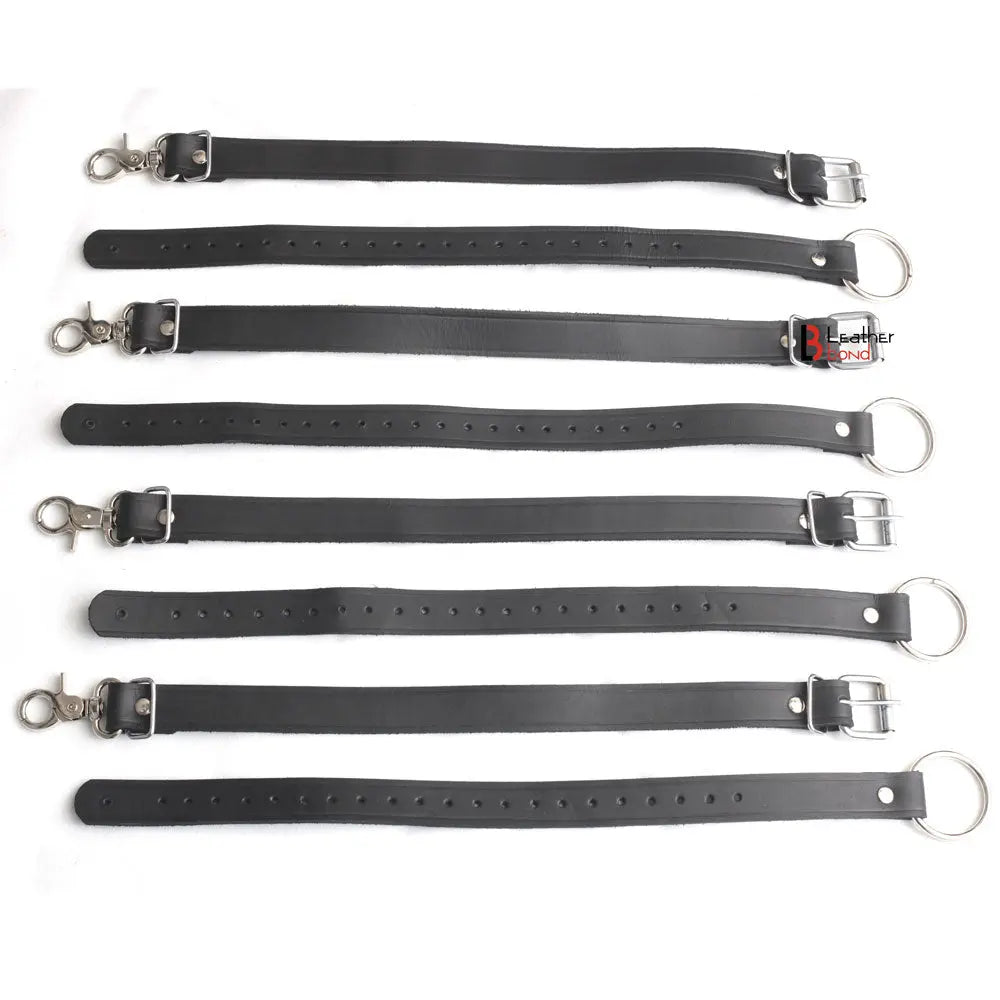 4-Piece Cowhide Leather Bed Restraint Straps 70" BDSM Gear & Bondage Restraints Set