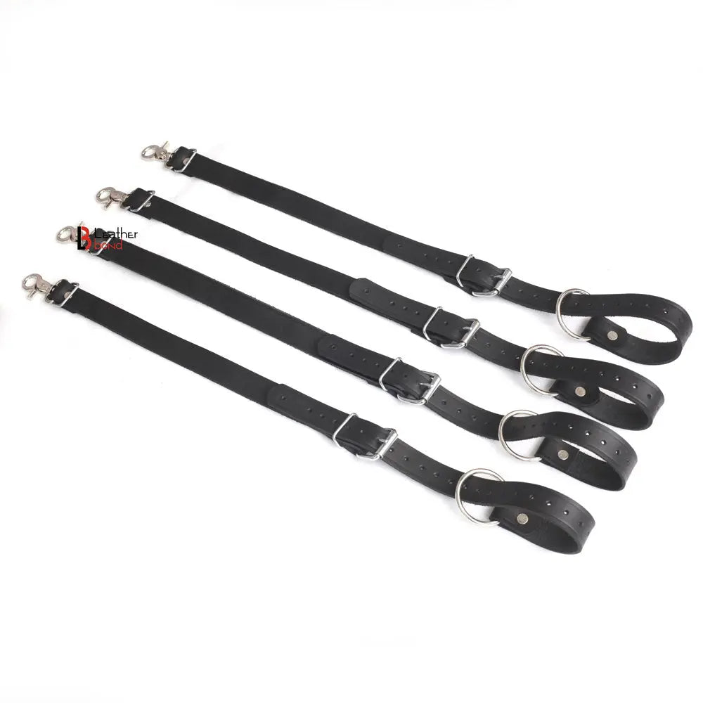 4-Piece Cowhide Leather Bed Restraint Straps 70" BDSM Gear & Bondage Restraints Set