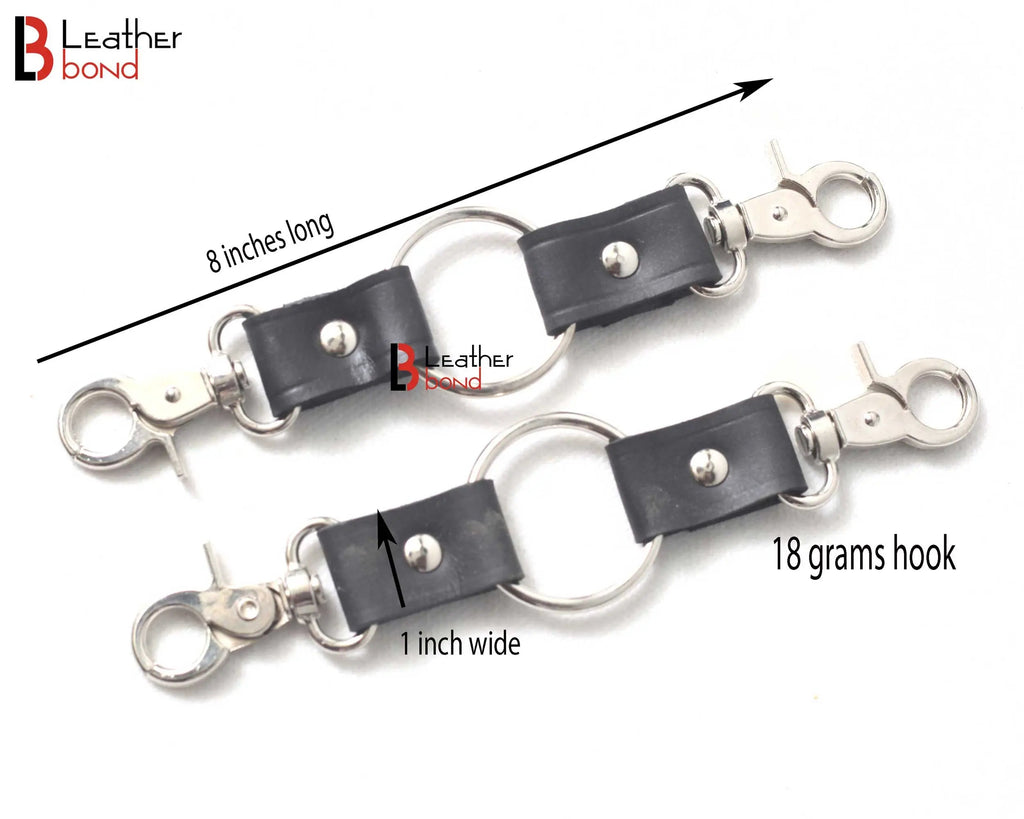 Two-Way Hog Tie Bondage Connector Swivel Snap Clips & Leather Straps | 8 Inches