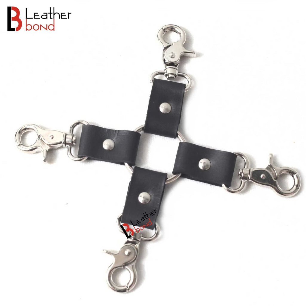 Real Leather 4-Piece Padded Wrist & Ankle Cuffs Lockable Restraint Bondage Set | Full Black