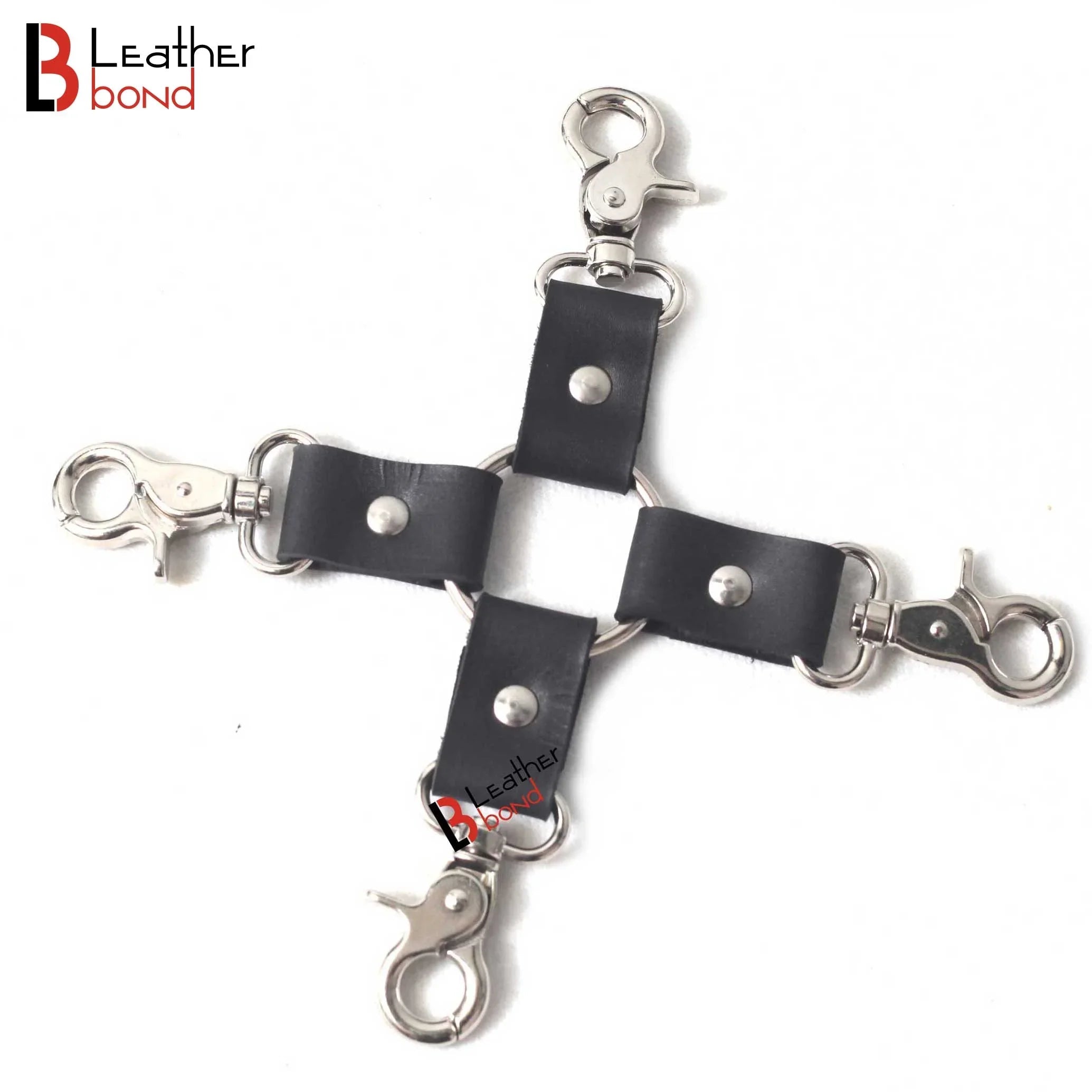 Real Leather 4-Piece Padded Wrist & Ankle Cuffs Lockable Restraint Bondage Set | Full Black
