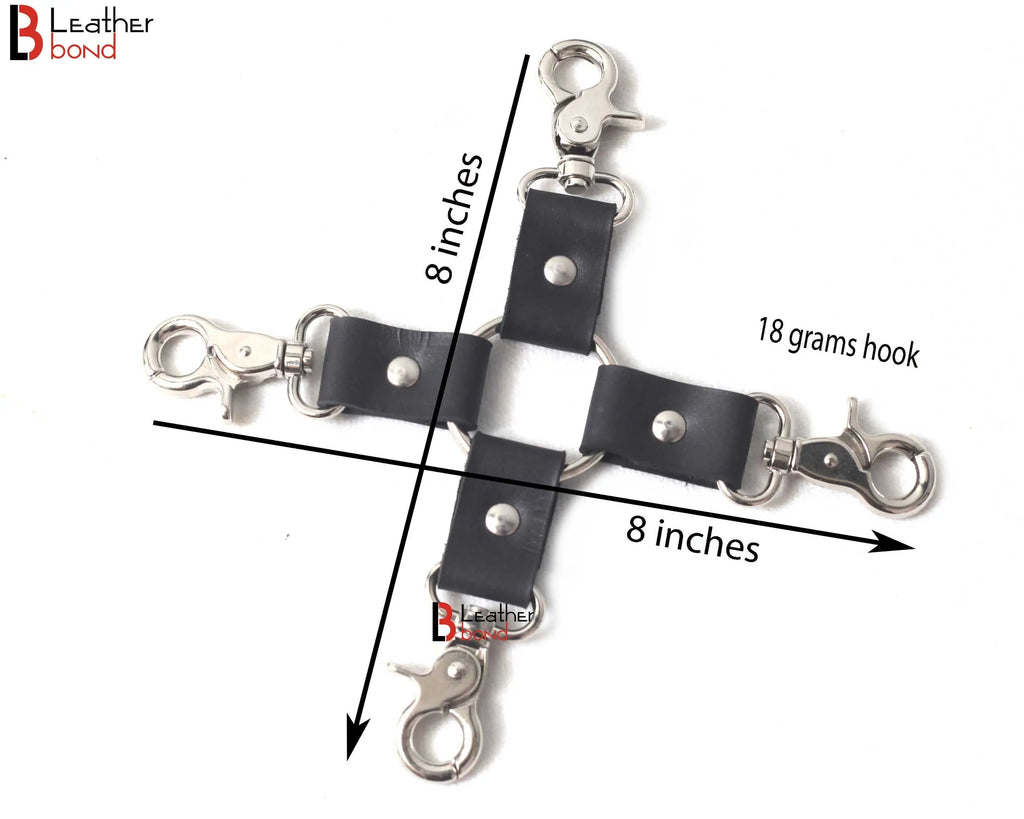 Bondage Hogtie Four-Way Swivel Snap Connector Leather Straps & Heavy Duty Clips | BDSM Gear