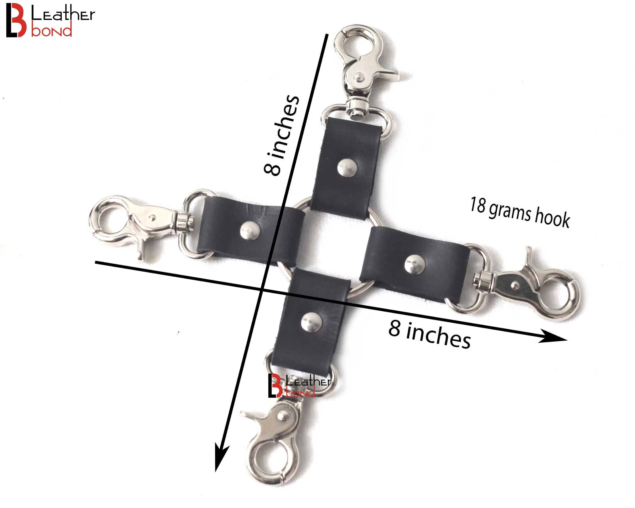 Bondage Hogtie Four-Way Swivel Snap Connector Leather Straps & Heavy Duty Clips | BDSM Gear