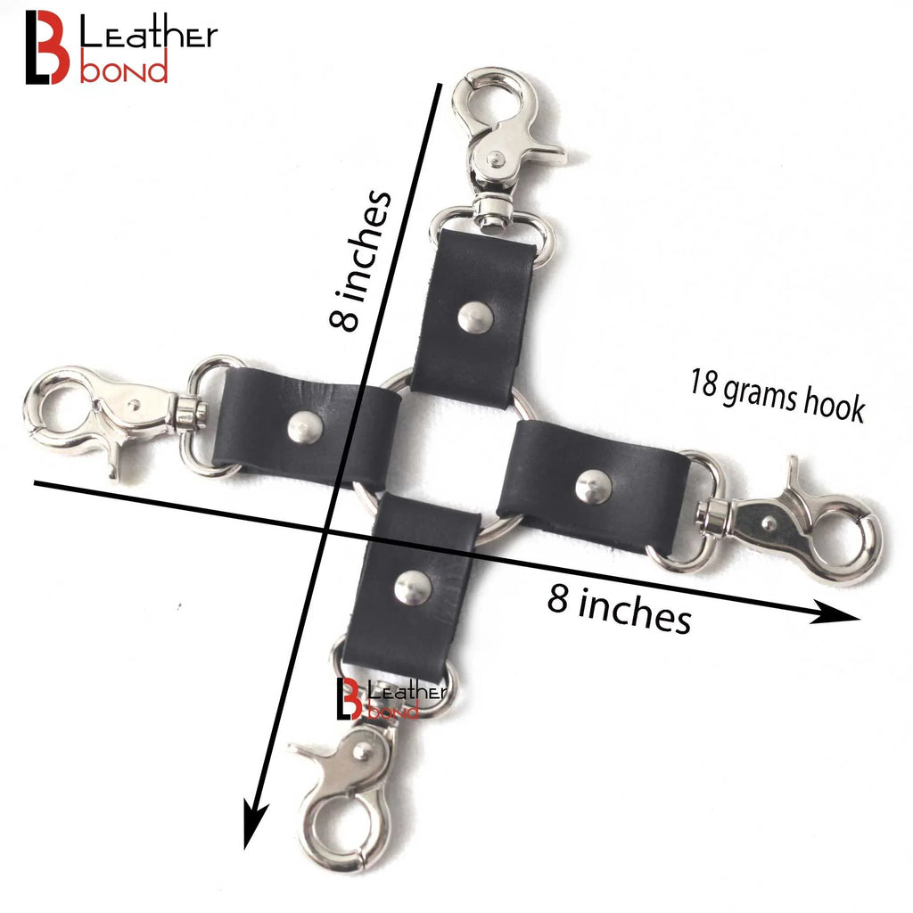 Real Leather 4-Piece Padded Wrist & Ankle Cuffs Lockable Restraint Bondage Set | Full Black
