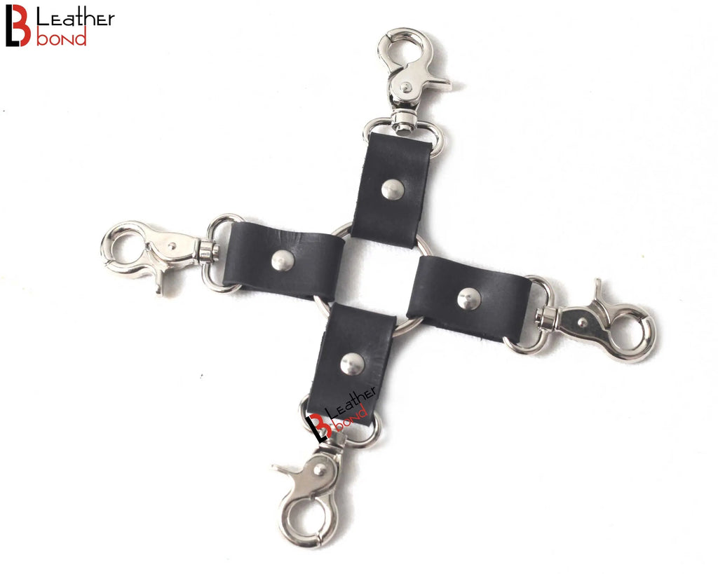 Bondage Hogtie Four-Way Swivel Snap Connector Leather Straps & Heavy Duty Clips | BDSM Gear