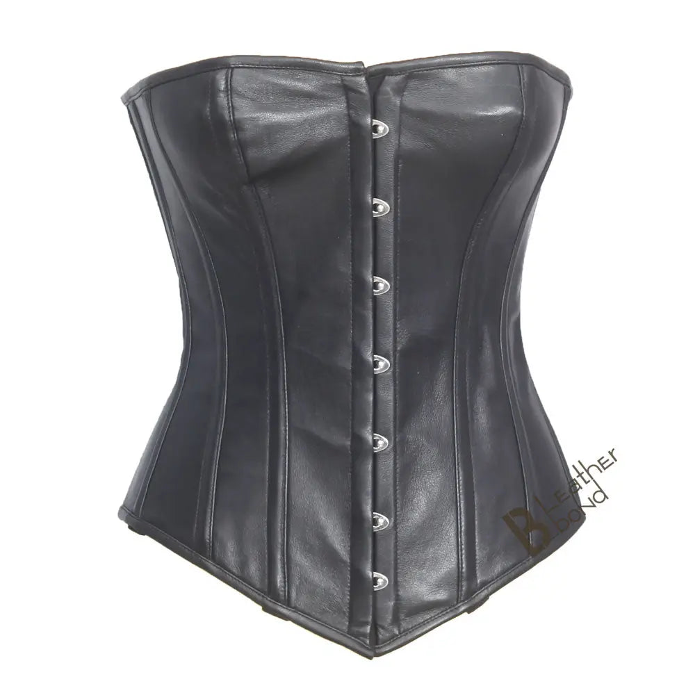 Genuine Sheep Leather Steel Spiral Boned Black Corset Waist Training and BDSM Leather Corset Top
