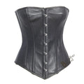 Genuine Sheep Leather Steel Spiral Boned Black Corset Waist Training and BDSM Leather Corset Top
