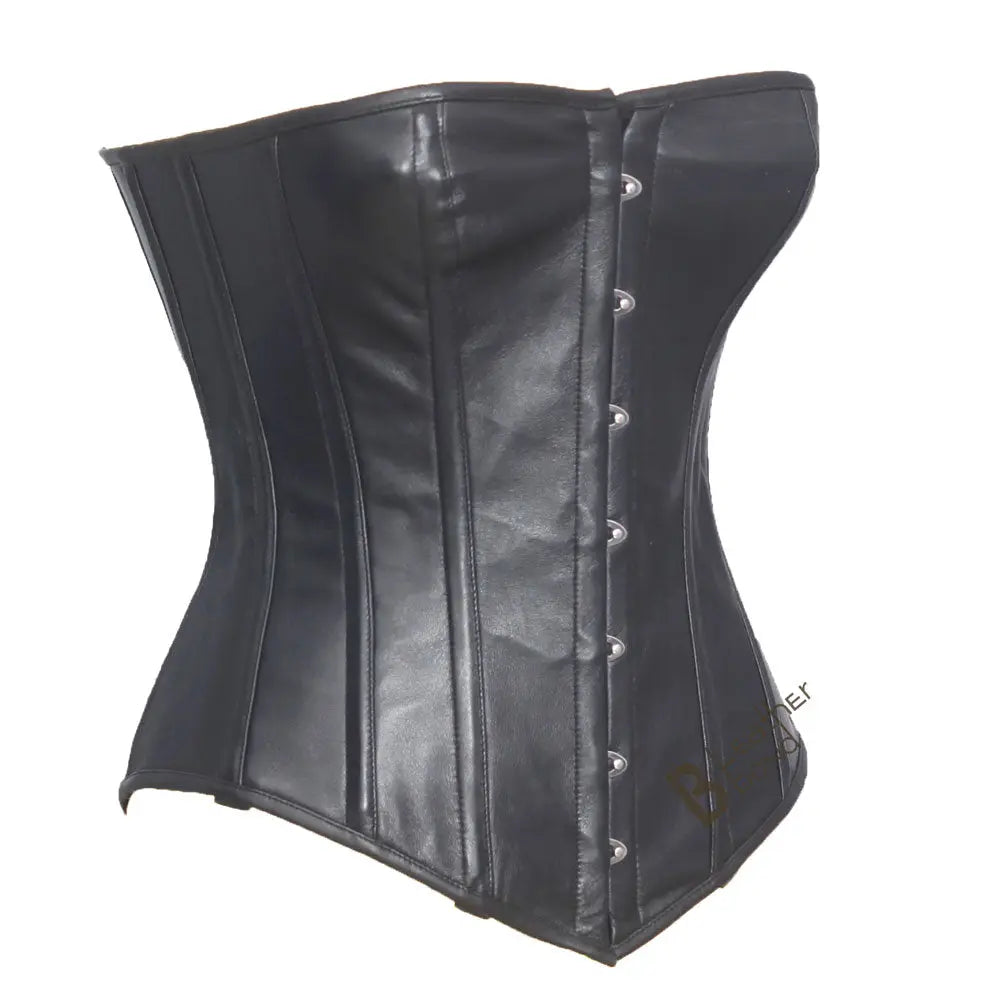 Genuine Sheep Leather Steel Spiral Boned Black Corset Waist Training and BDSM Leather Corset Top