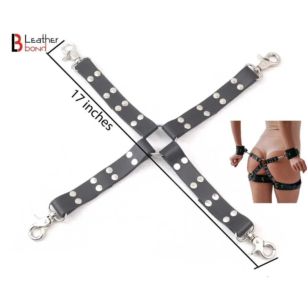 Four-Way Swivel Snap Bondage Hogtie Connector Genuine Leather Straps | 17 Inches