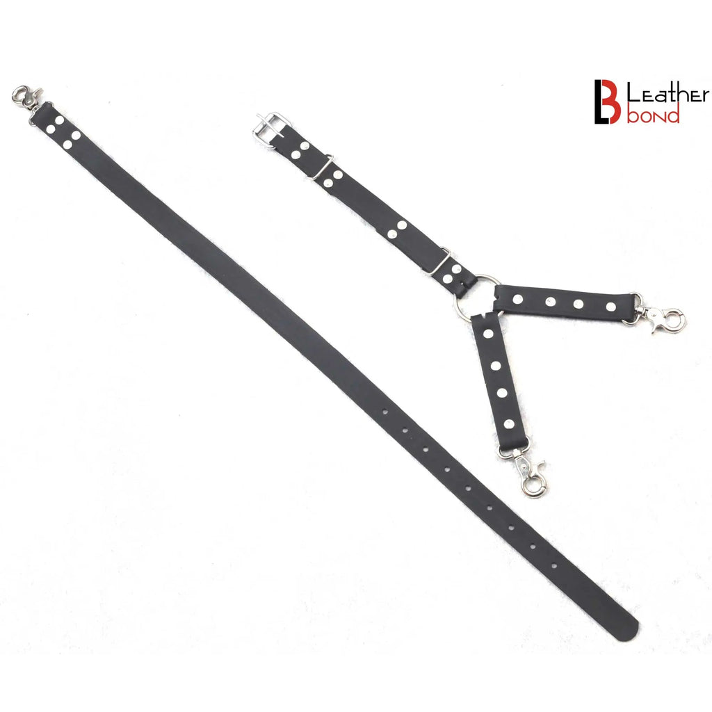 Y-Shape Bondage Hog Tie Connector Heavy Duty Swivel Snap Clips & Leather Straps