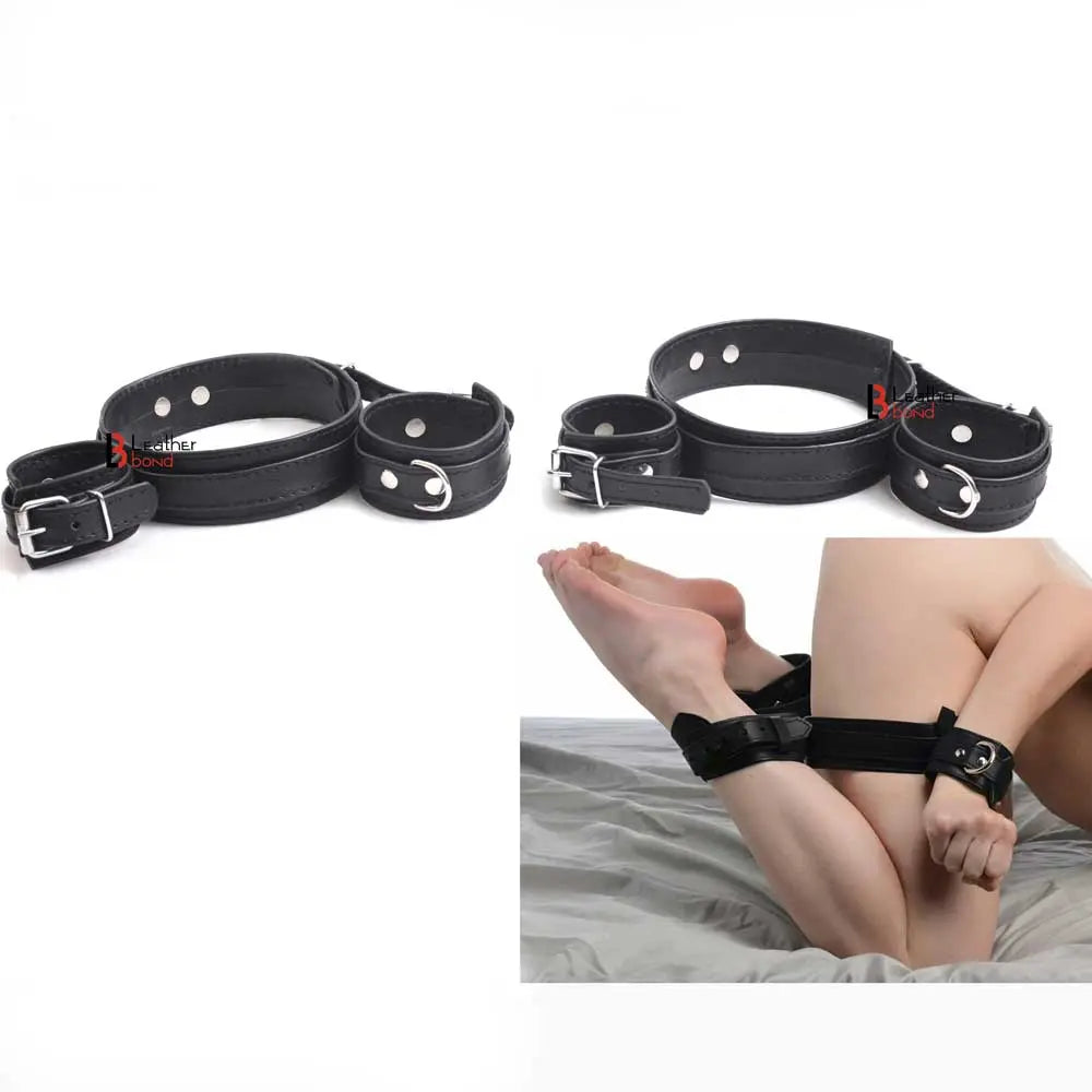 Frog-Tie Restraint Set Leather Ankle Cuffs, Thigh & Wrist BDSM Cosplay Bondage Toy