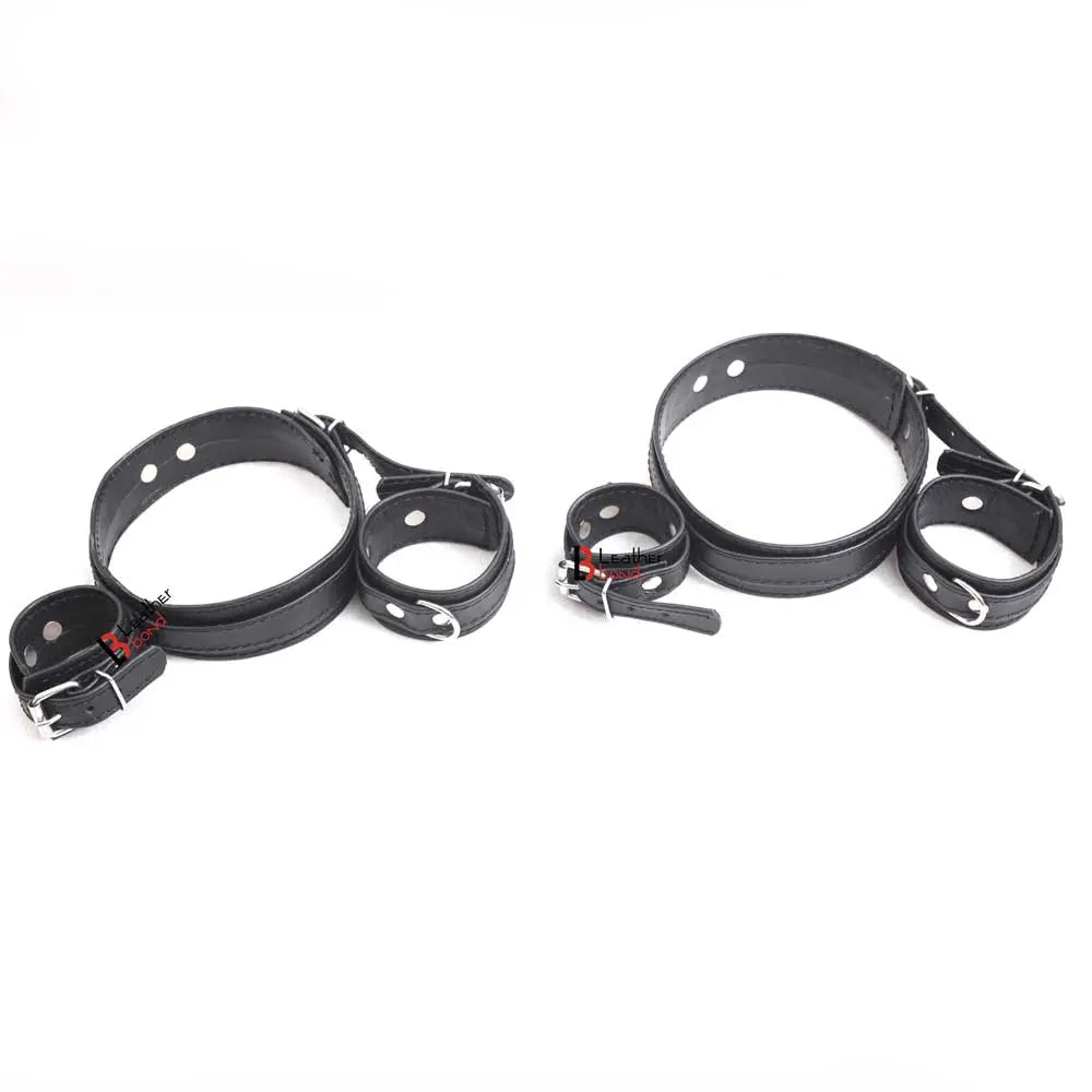 Frog-Tie Restraint Set Leather Ankle Cuffs, Thigh & Wrist BDSM Cosplay Bondage Toy