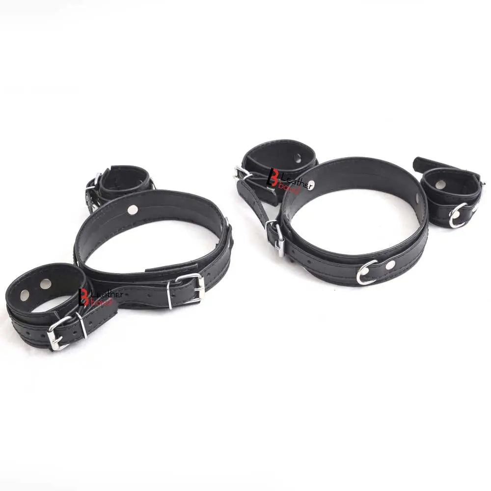 Frog-Tie Restraint Set Leather Ankle Cuffs, Thigh & Wrist BDSM Cosplay Bondage Toy