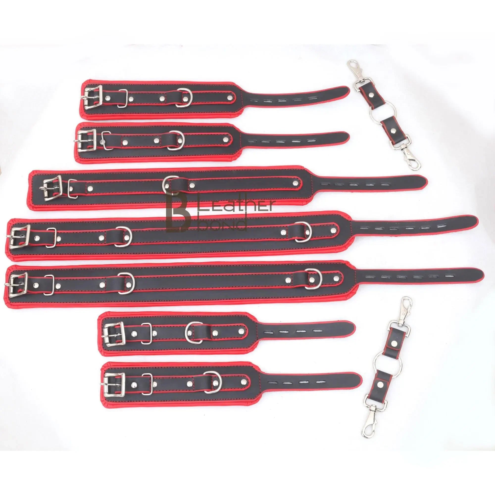 8-Piece Luxury Bondage Kit Soft Padded Genuine Leather Collar, Thigh, Ankle & Wrist Cuffs Set
