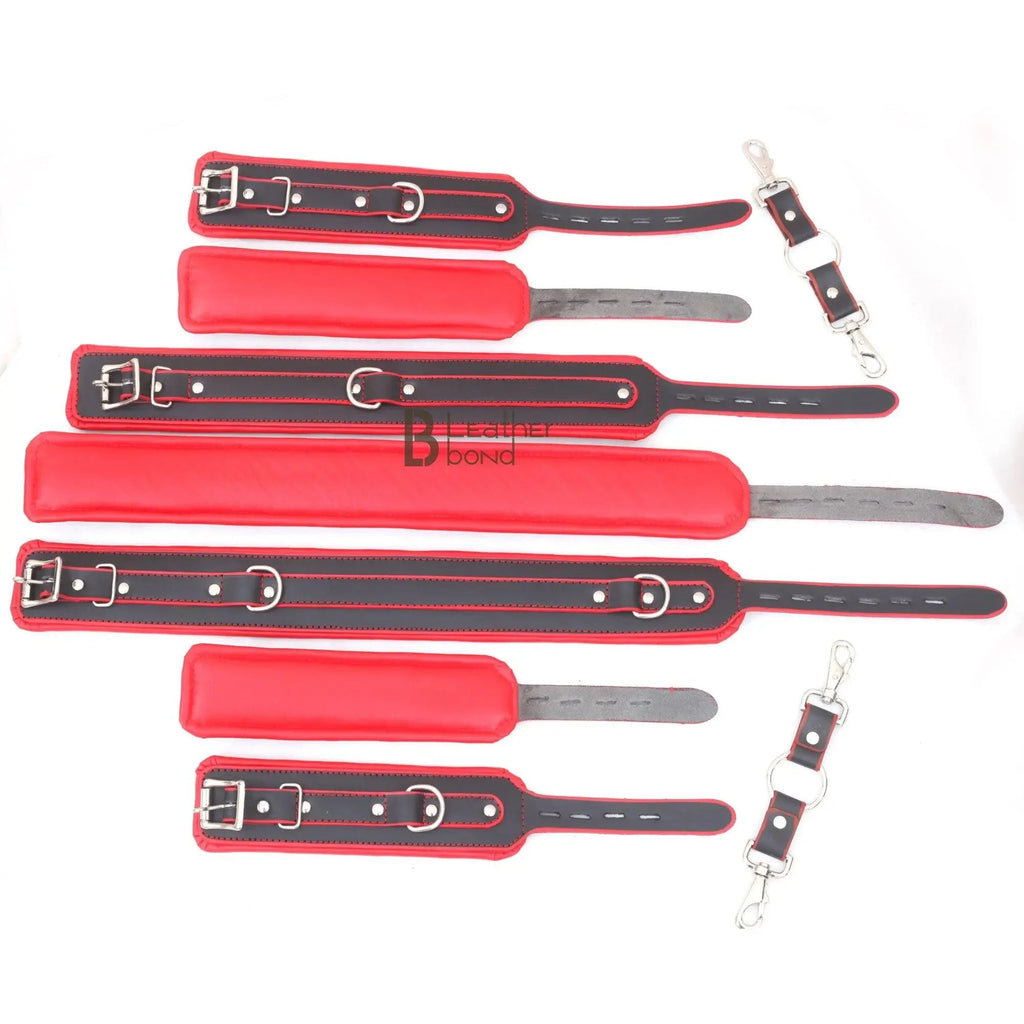8-Piece Luxury Bondage Kit Soft Padded Genuine Leather Collar, Thigh, Ankle & Wrist Cuffs Set