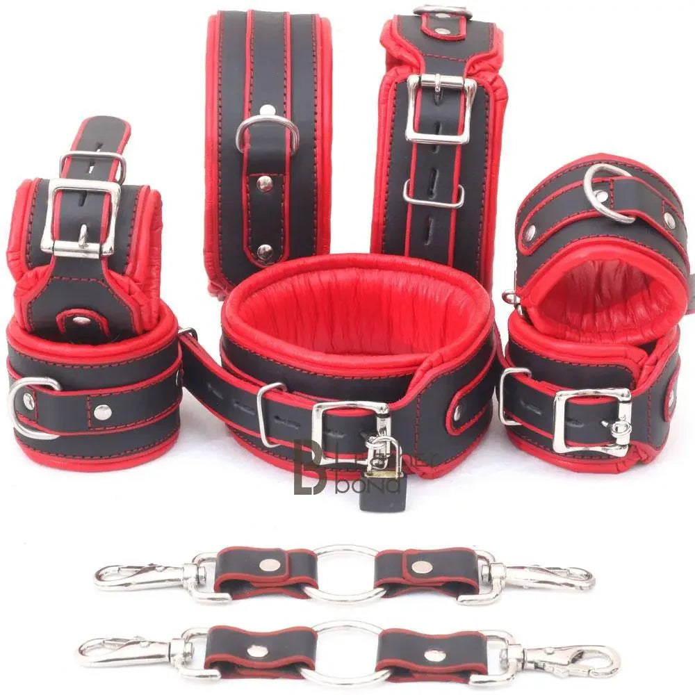 8-Piece Luxury Bondage Kit Soft Padded Genuine Leather Collar, Thigh, Ankle & Wrist Cuffs Set