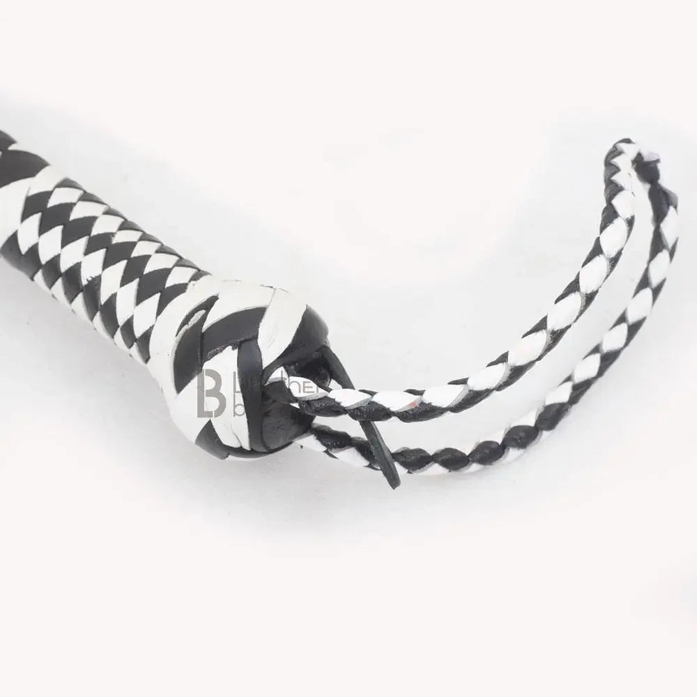 Genuine & Real Cowhide Leather Bullwhip 12 Plait 08 Feet long Bull Whip Black & White