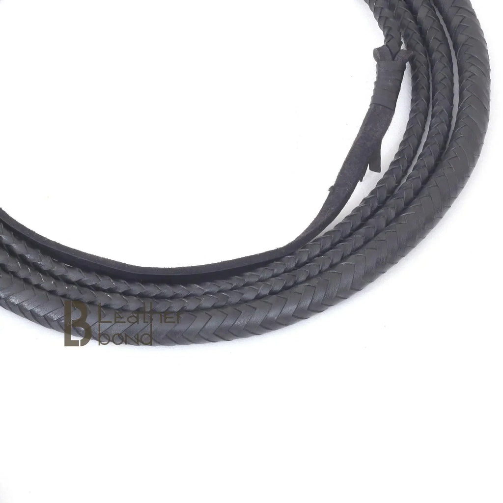 Bull Whip 6, 8, 10, 12, 14 & 16 Feet long 16 Strands Kangaroo Hide Leather Equestrian Bullwhip Leather Belly and Bolster Inside, Indiana Jones Black