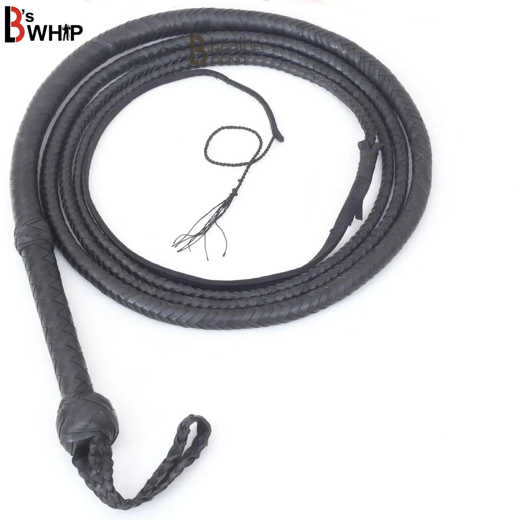 Bull Whip 6, 8, 10, 12, 14 & 16 Feet long 16 Strands Kangaroo Hide Leather Equestrian Bullwhip Leather Belly and Bolster Inside, Indiana Jones Black