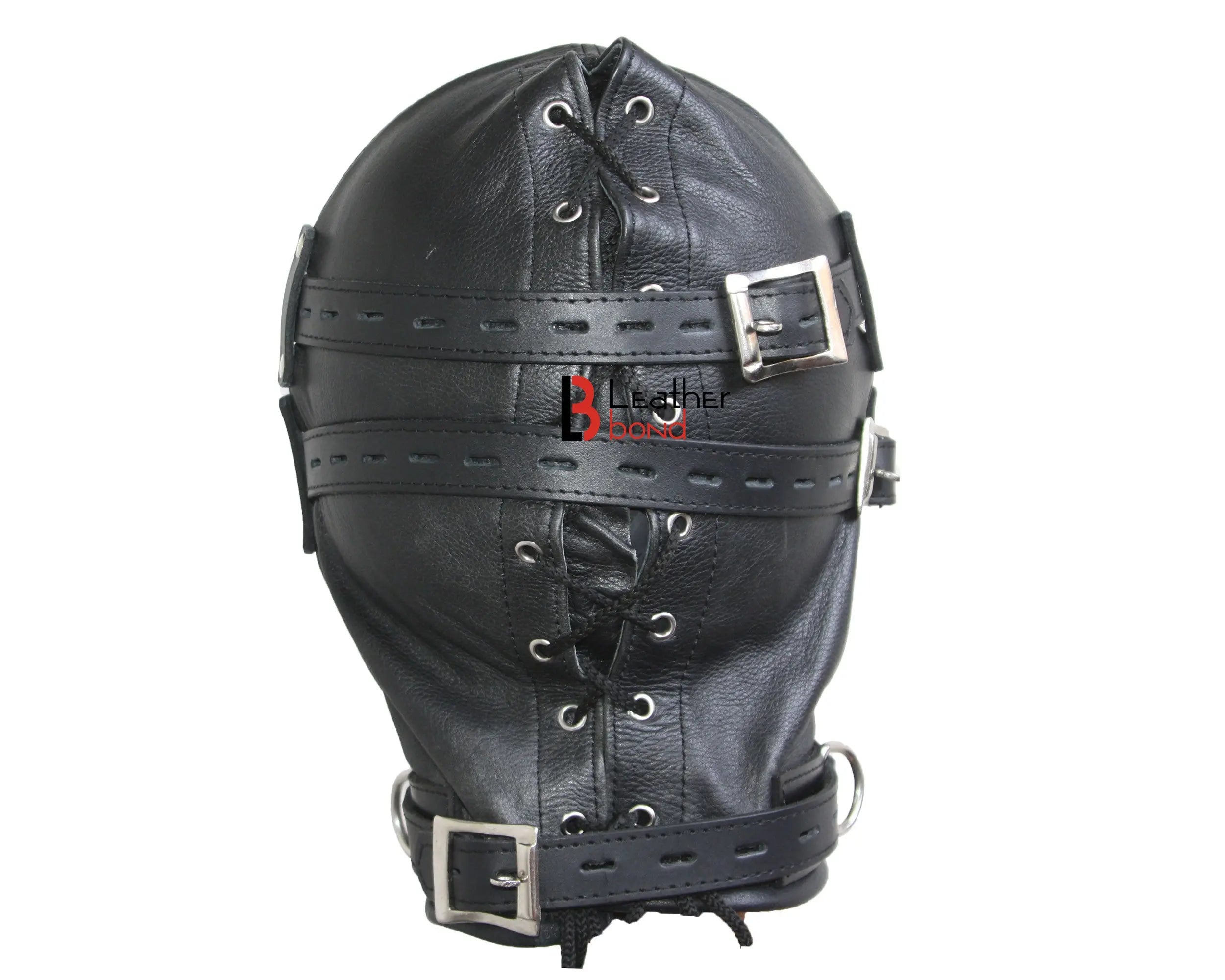 Cowhide Leather Padded Mask Hood Sensory Deprivation Hood with Mouth Gag & Blindfold | BDSM Costume Gear