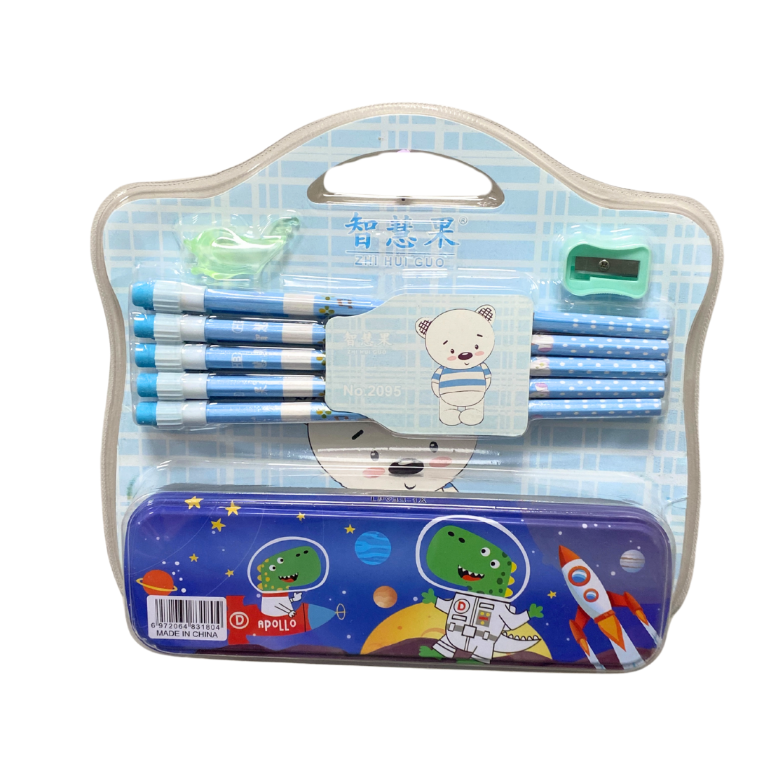 ZHI HUI CUO Juego con Cartuchera Metálica Azul Dino (12 Piezas)