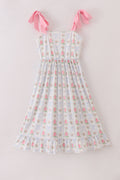 Tea floral bow ruffle women dress