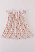 Fall leaves embroidery smocked ruffle dress
