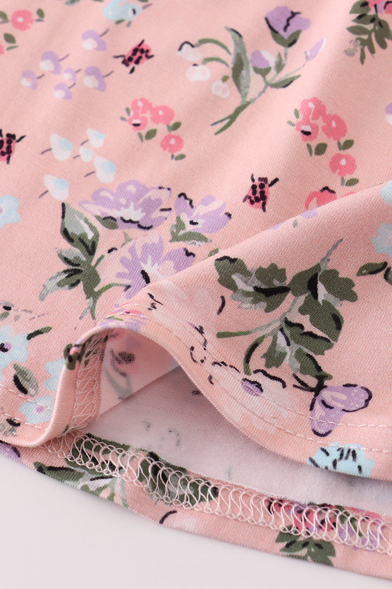 Purple floral print bamboo dress