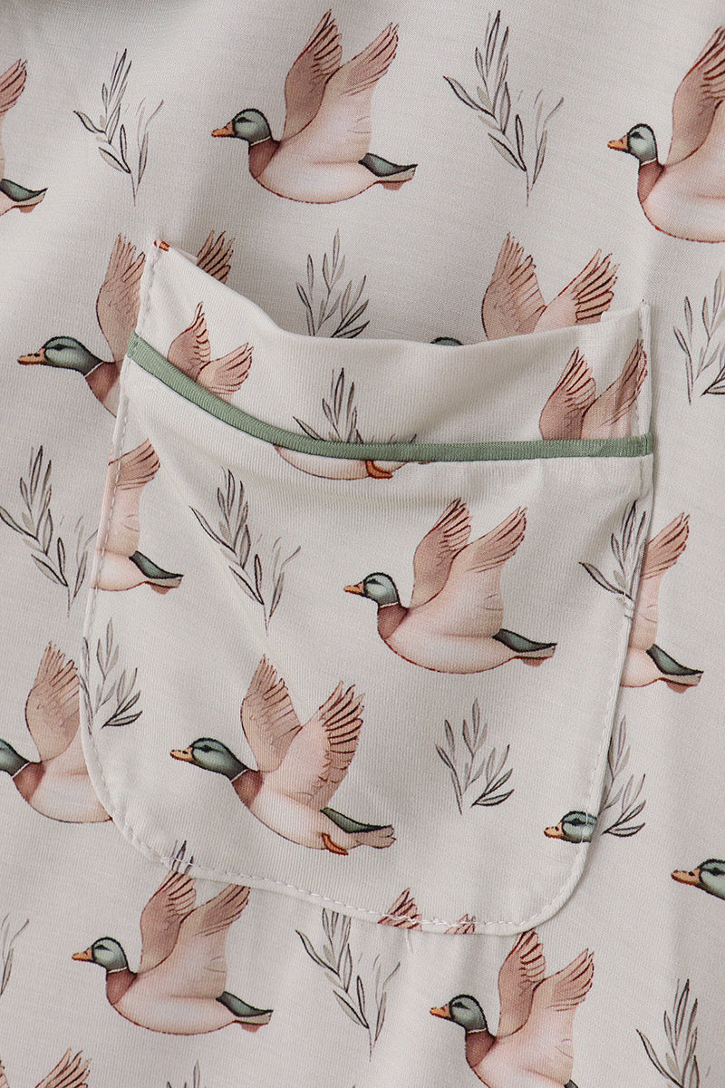 Green duck print bamboo mom pajamas set