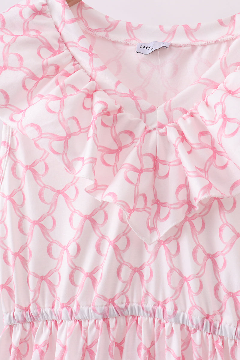 Pink bow ruffle tiered dress
