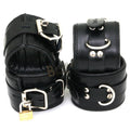 Real Cow Leather Wrist & Ankle Cuffs Set Restraint Bondage Lockable Set Black 4 Piece Padded Cuffs Hogtie included