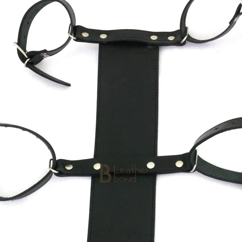 100% Genuine Leather Neck Collar & Wrist Cuffs Bondage BDSM Back Slave Restraint Set