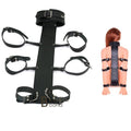 100% Genuine Leather Neck Collar & Wrist Cuffs Bondage BDSM Back Slave Restraint Set
