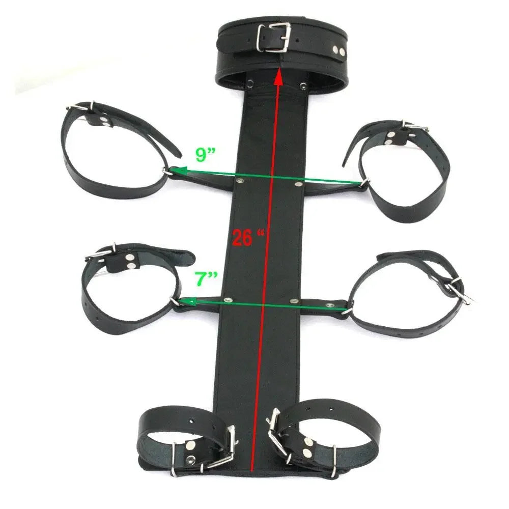 100% Genuine Leather Neck Collar & Wrist Cuffs Bondage BDSM Back Slave Restraint Set