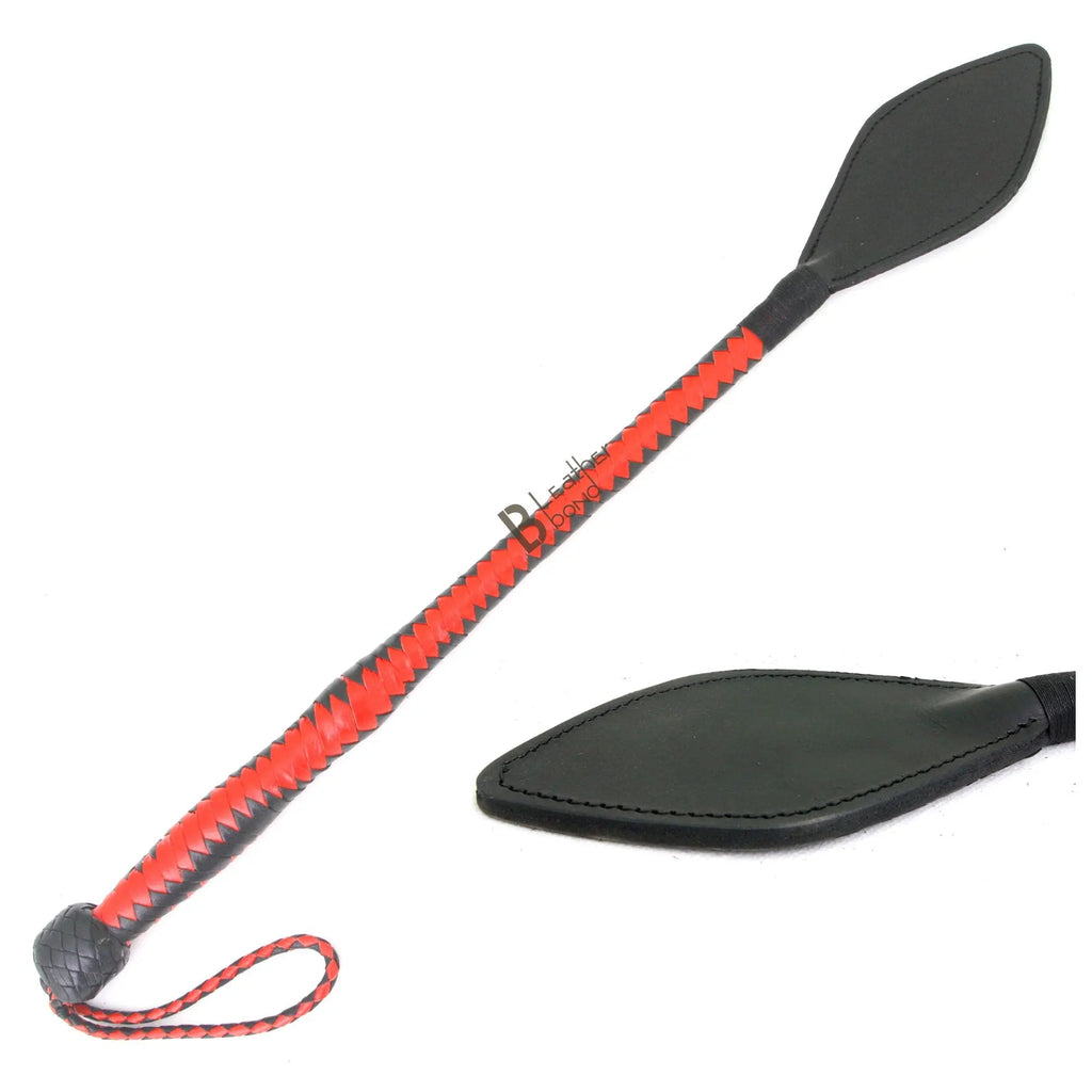 Real Cowhide Braided Riding Crop Whip Red & Black Dragon Tail | Fiber Core BDSM Flogger