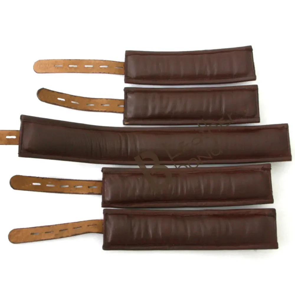 Real Leather 5-Piece Padded Lockable Ankle Cuffs, Wrist Cuffs & Neck Collar Restraint Bondage Set | Vintage Brown