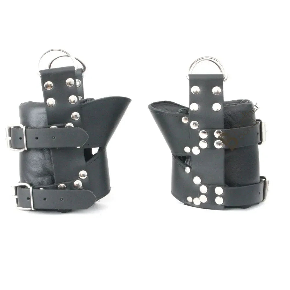 Real Strong Leather Ankle Boot Cuffs 2-Piece Suspension Restraint Bondage Set | Black