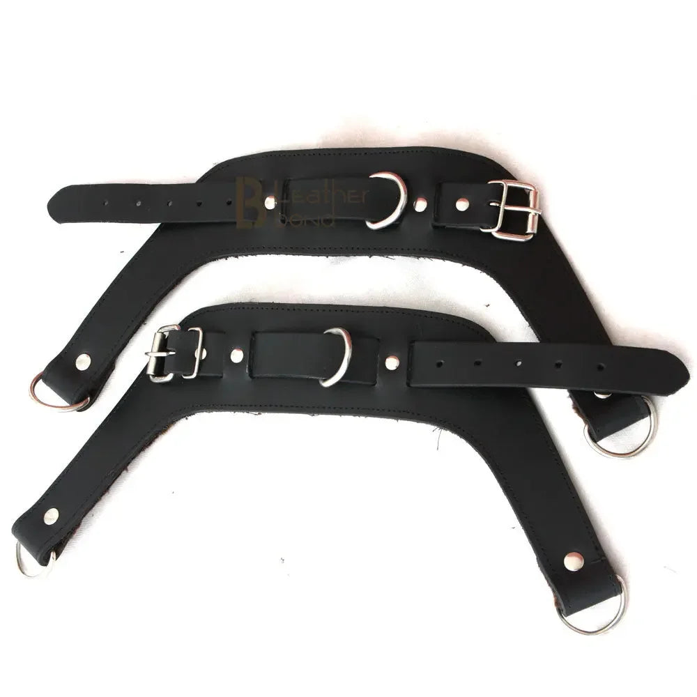 Real Strong Leather Suspension Bondage Cuffs 2-Piece Heavy Duty Fur-Lined Wrist Set | Black