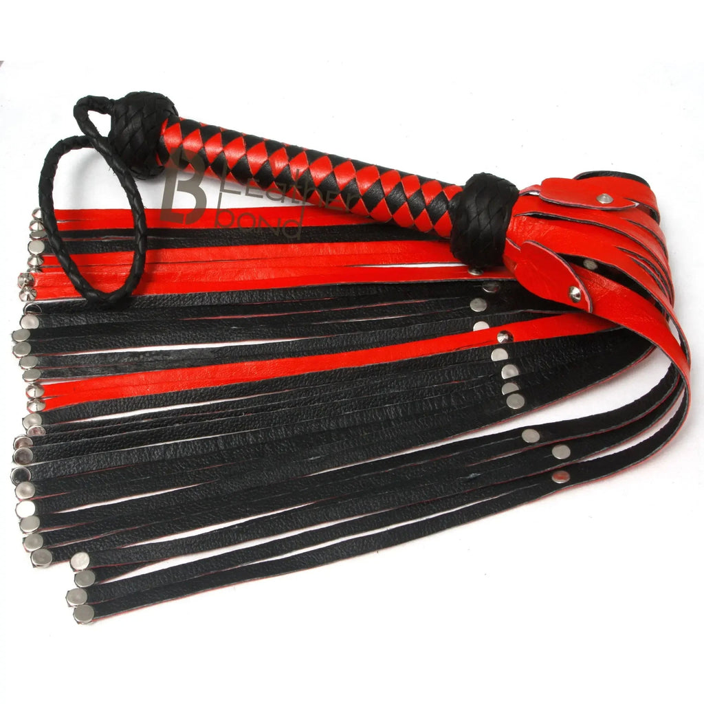 Real Genuine Cow Hide Leather Flogger 30 Heavy Duty Falls with Steel Studs Whip
